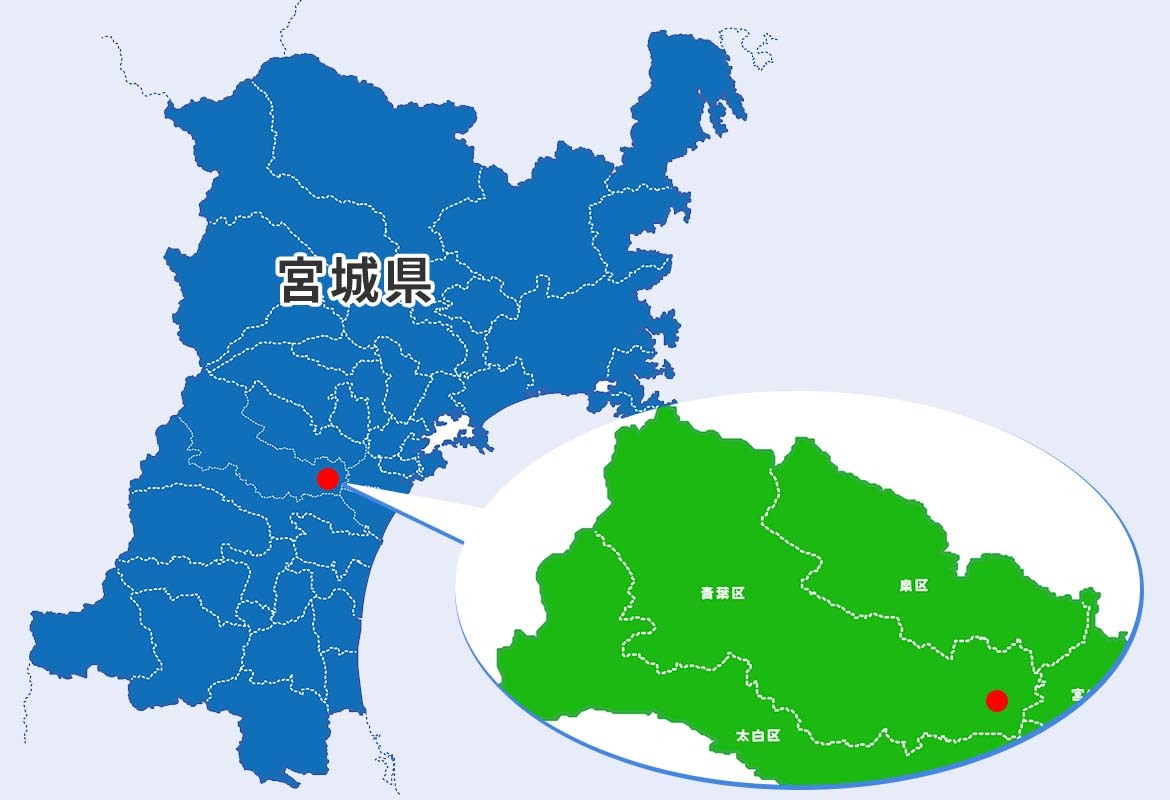 地図：宮城県と仙台市青葉区